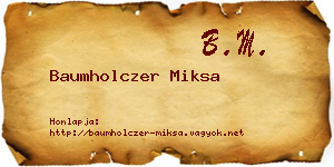 Baumholczer Miksa névjegykártya